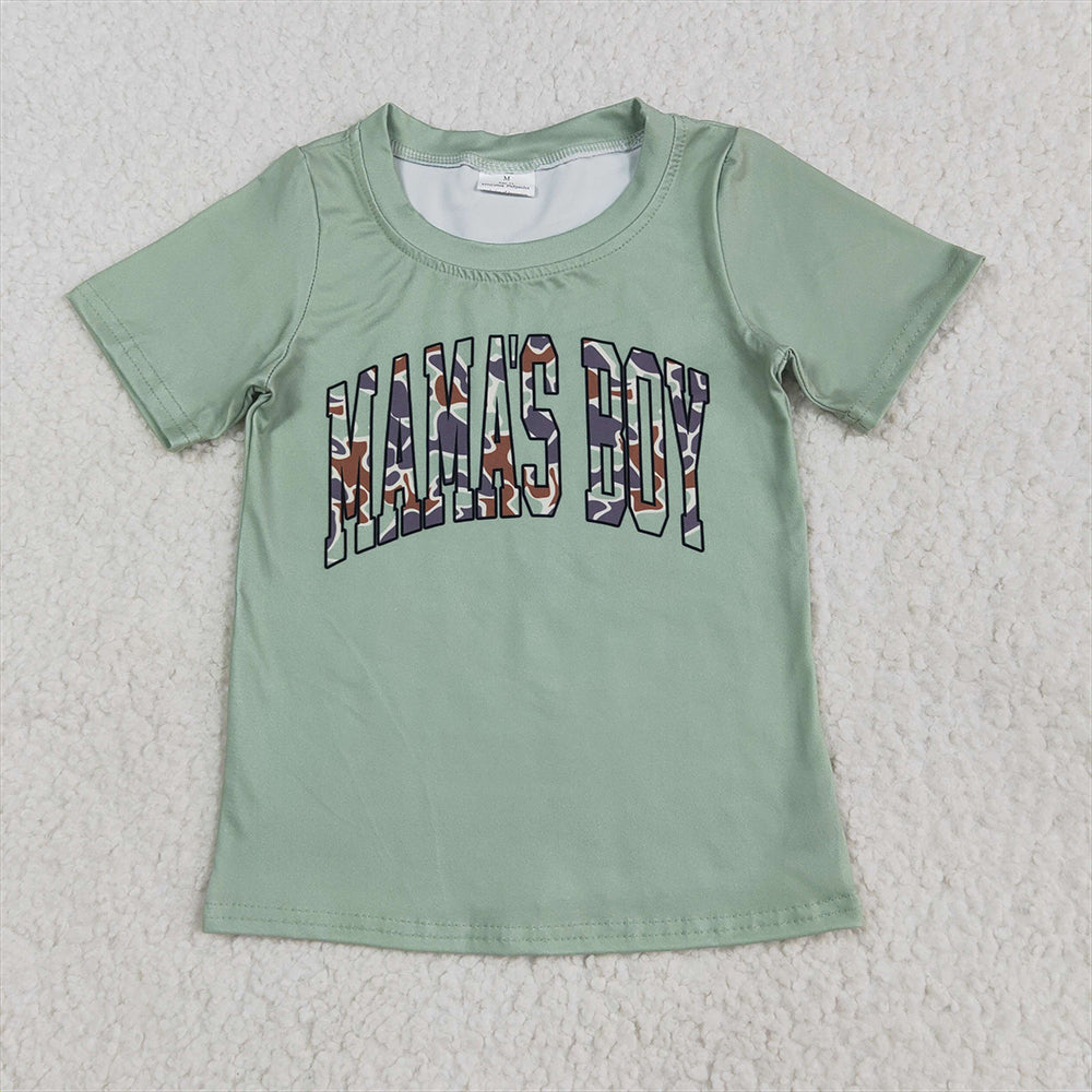 BT1184RTS NO MOQ Baby Boys Summer Tops Kids Summer Shirt Short Sleeves Camo 'Mama's Boy' Design Casual Fashionable Clothing for Children