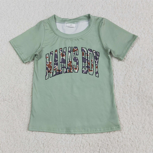 BT1184RTS NO MOQ Baby Boys Summer Tops Kids Summer Shirt Short Sleeves Camo 'Mama's Boy' Design Casual Fashionable Clothing for Children