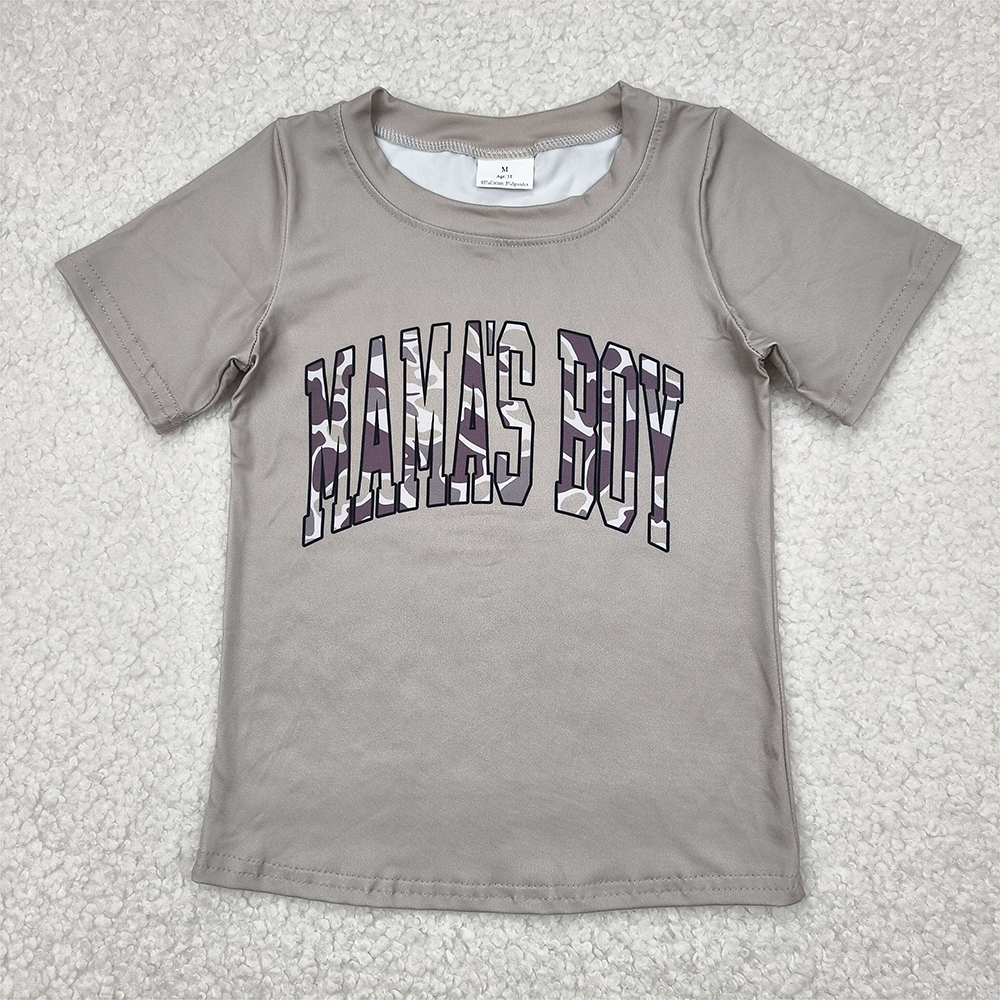 BT1186RTS NO MOQ Baby Boys Summer Tops Children's Short Sleeve Camouflage Shirt - Mama's Boy Print Casual Kids' Top in Multiple Sizes And Colors
