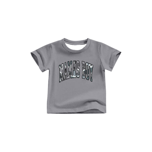 BT1187Children's Short Sleeve Grey Camouflage Shirt - Mama's Boy Print Casual Kids' Top
