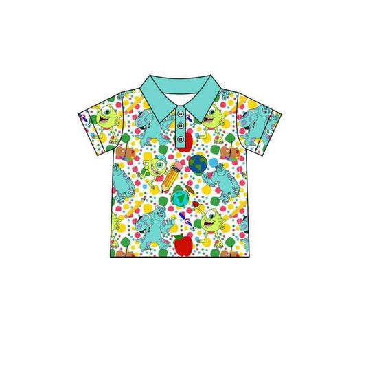 BT1188Short-Sleeve Monster Apple Themed Polo Shirt for Kids’ Back to School Wardrobe