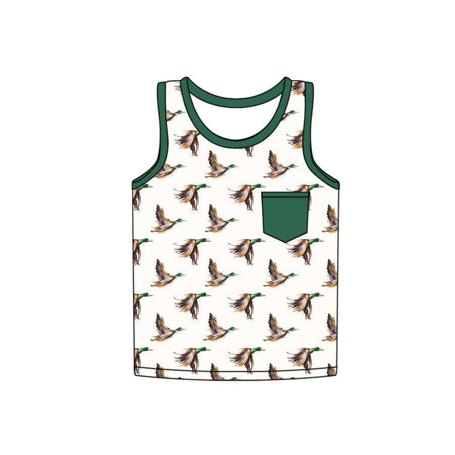 Cute Green Sleeveless Pocket Duck Shirt for Boys’ Summer Days