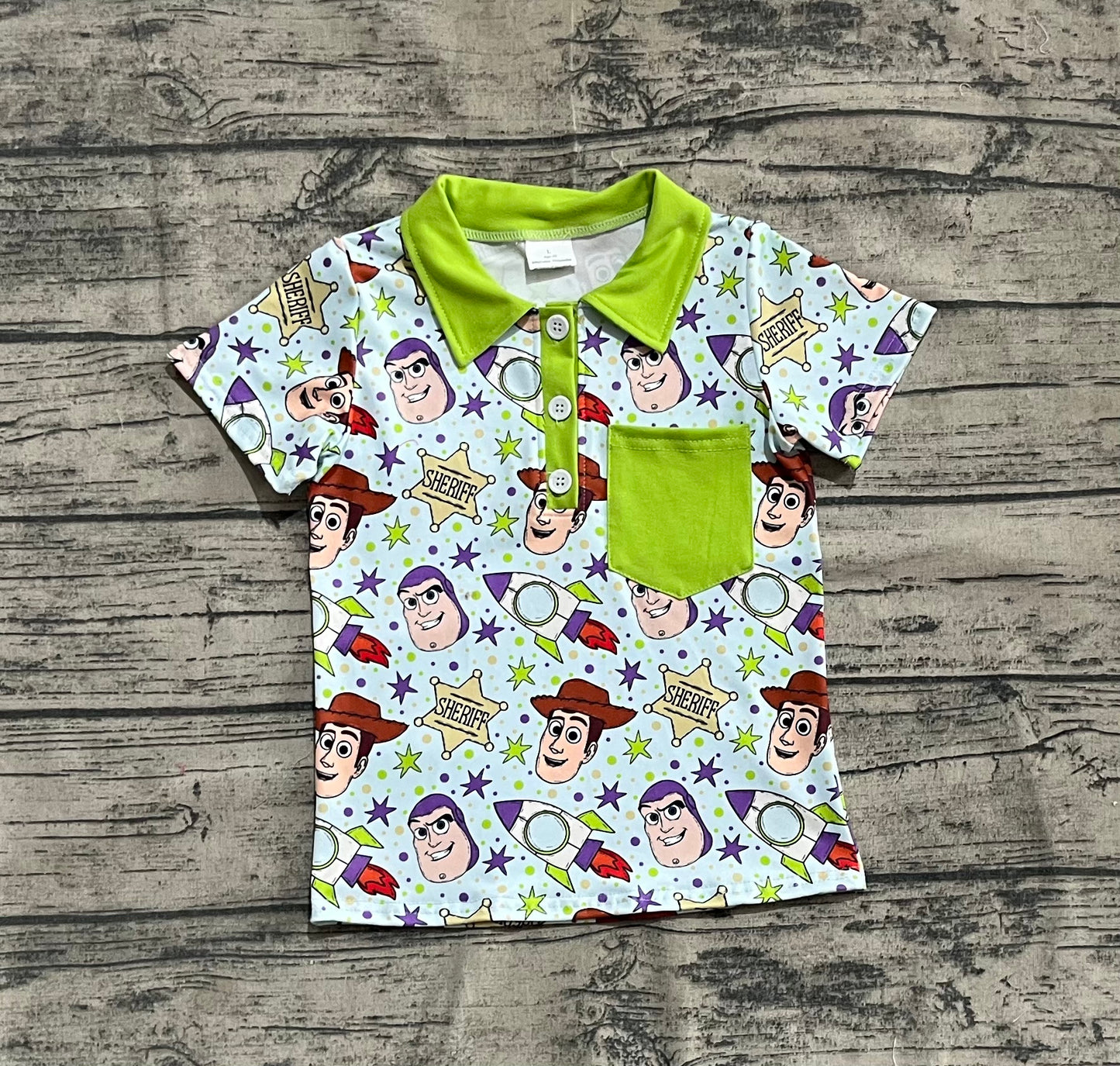 6.05 BT1195 Baby Boys Summer Tops Bay Boys Aqua Short Sleeves Button Down Pocket Cartoon Men Polo Shirts Top