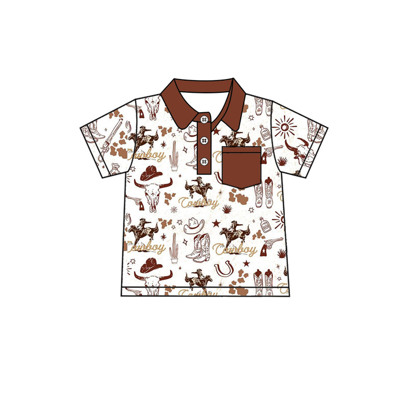 Kids Cactus Rodeo Cowboy Outfit Brown Pocket Top Western Theme Children's Costume for Parties And Plays