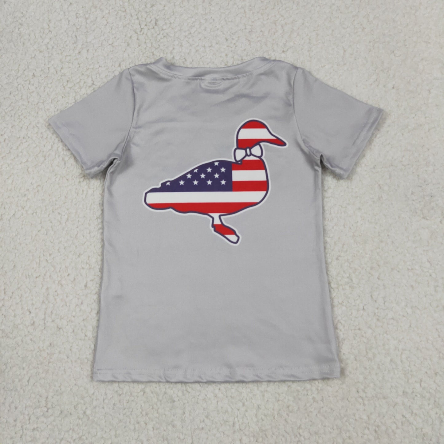 BT1199 RTS NO MOQ （In stock）Grey short sleeves stars stripe duck boys 4th of july shirt