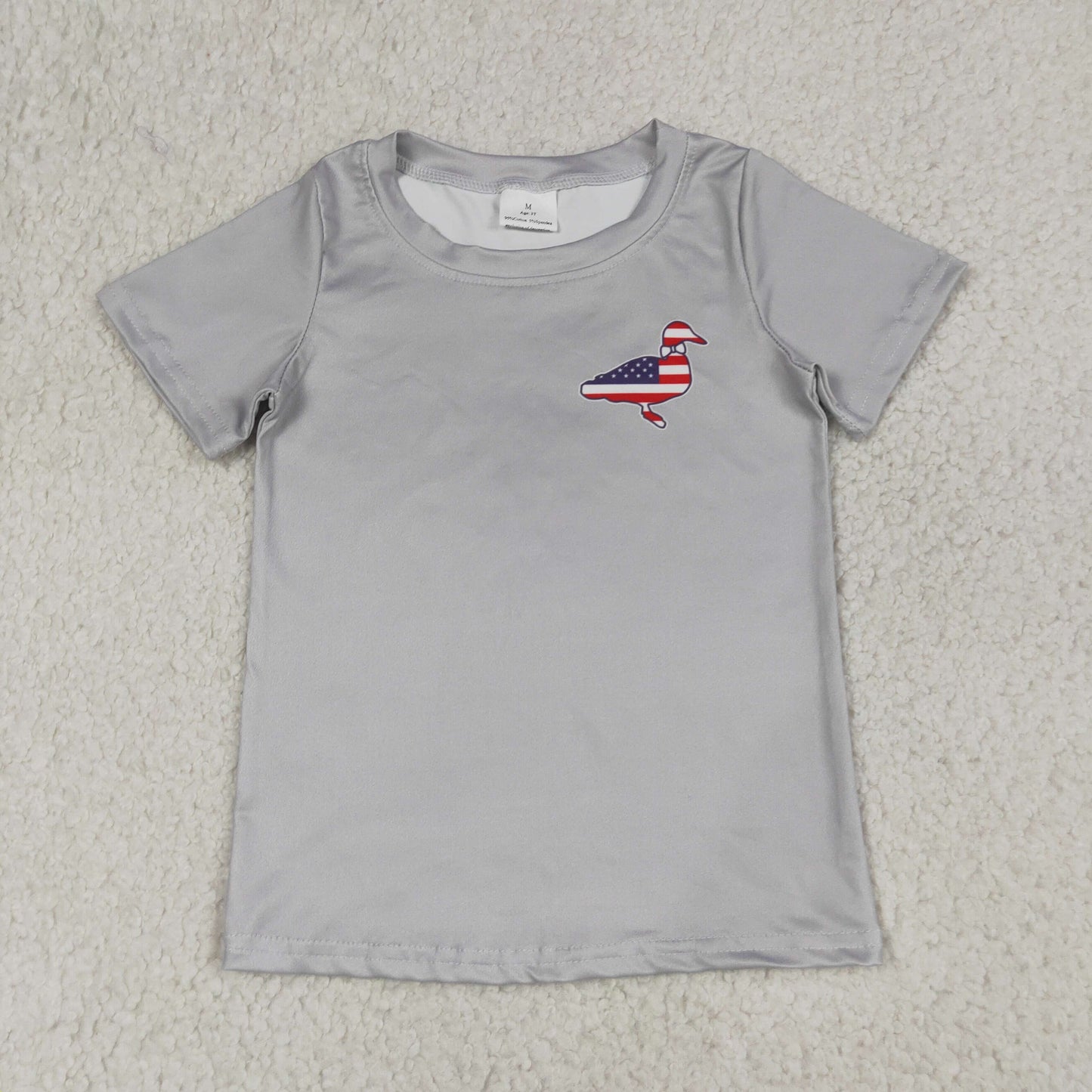 BT1199 RTS NO MOQ （In stock）Grey short sleeves stars stripe duck boys 4th of july shirt