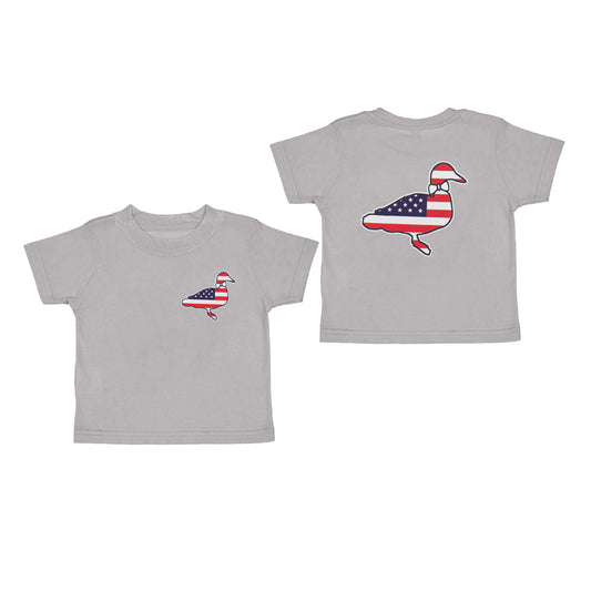 BT1199Grey Stars And Stripes Short Sleeve Shirt for Boys Duck Design 4th of July Patriotic Clothing