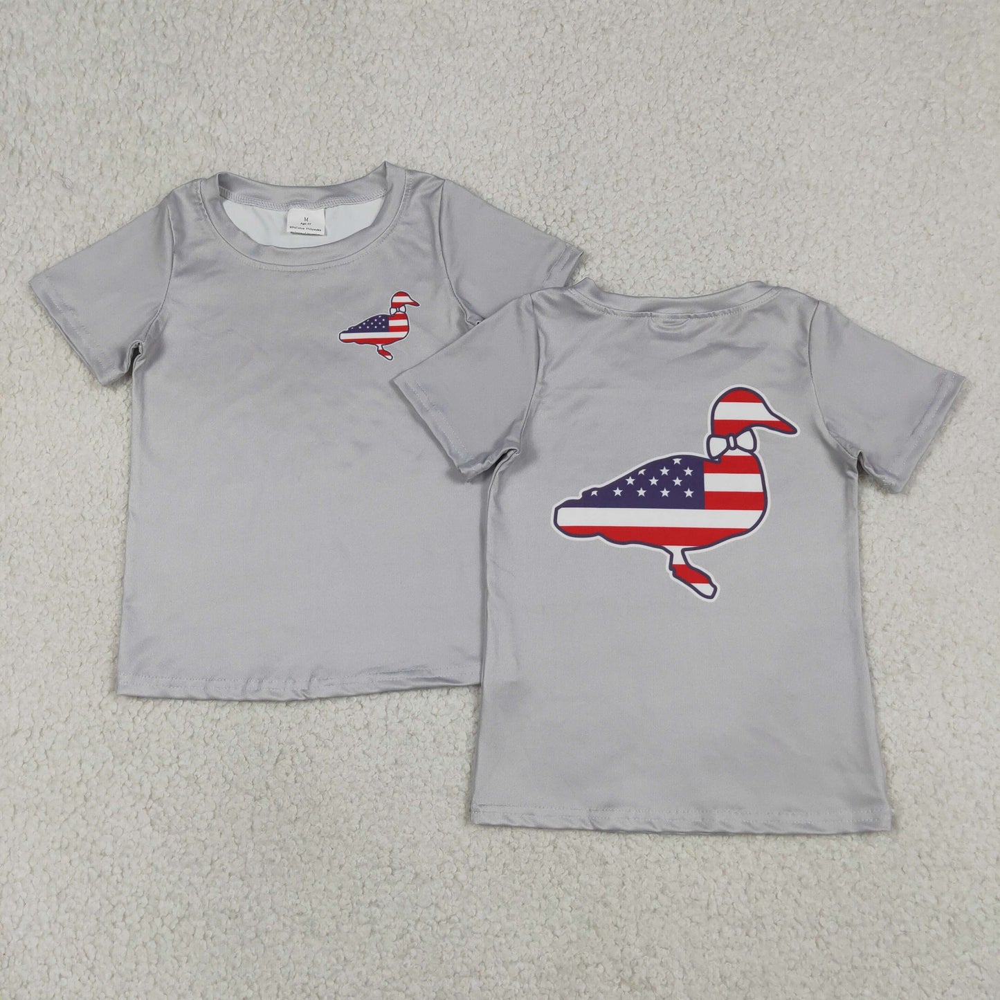 BT1199 RTS NO MOQ （In stock）Grey short sleeves stars stripe duck boys 4th of july shirt