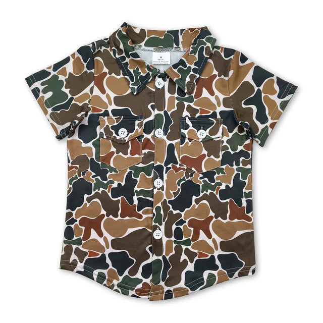 5.14 RTS NO MOQ （In stock）BT1200+SS0732 Short sleeves dark camo pockets kids boys button down shirt outfits