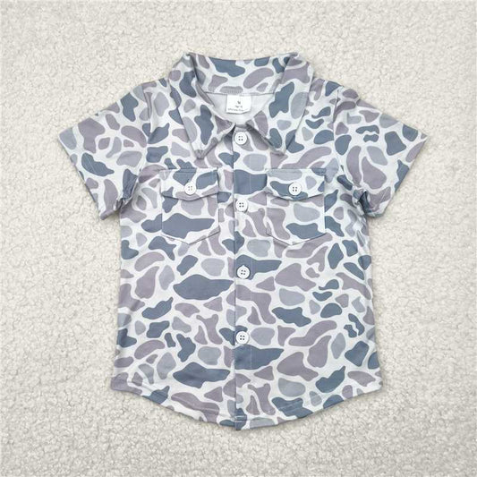 USA Warehouse (IN STOCK) BT1202 Kids Boys Grey Camo Button down Shirt with Pockets Button down Long Sleeve Tactical Shirt