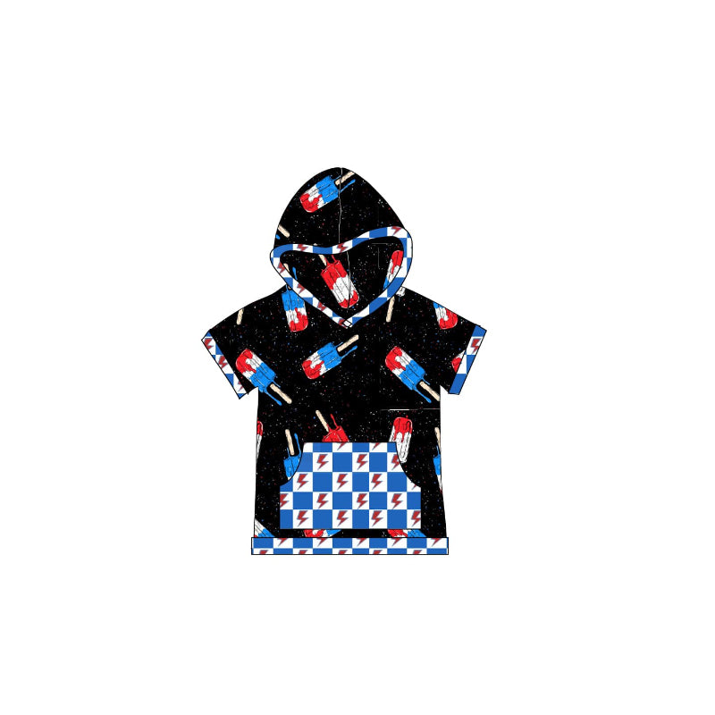 Kids Boys Black Short Sleeve Pajamas Fourth of July Popsicle Theme Sleepwear for Children