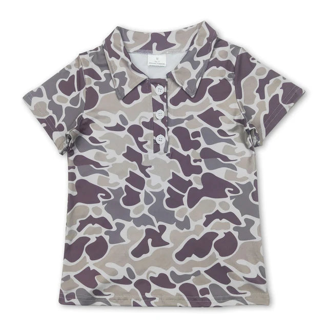 RTS Sibling Baby boys Short Sleeve Southern Hunting Camo Button Polo Shirts Top