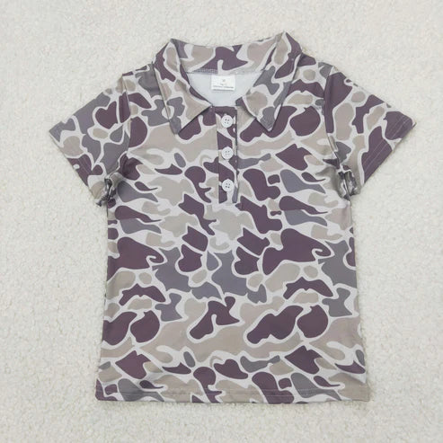 11.11 RTS Sibling Baby Boys Short Sleeves Lavender Gray Camo Button Polo Shirts Top Rompers