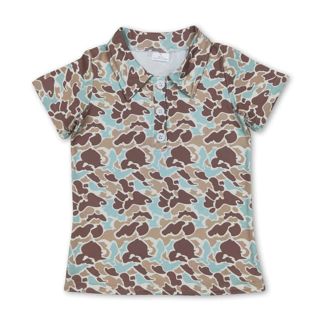 RTS Sibling Baby boys Short Sleeve Southern Hunting Camo Button Polo Shirts Top