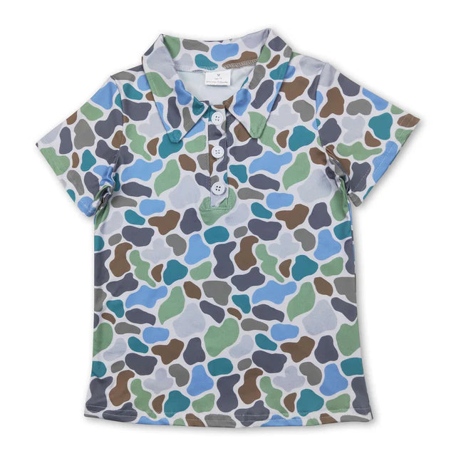 RTS Sibling Baby boys Short Sleeve Southern Hunting Camo Button Polo Shirts Top
