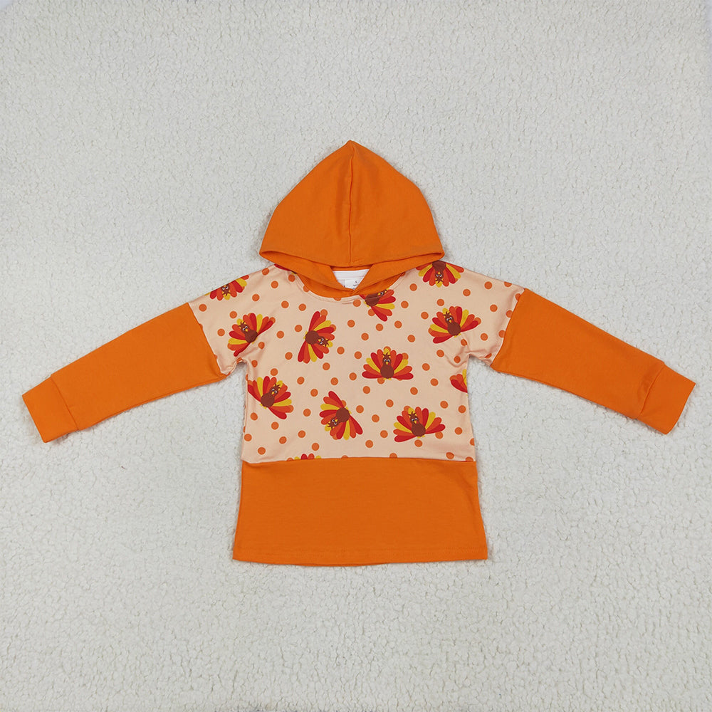 8.16 BT1247RTS NO MOQ Baby Boys Long Sleeve Tops Baby Boys Orange Long Sleeves Turkey Hoodies Top