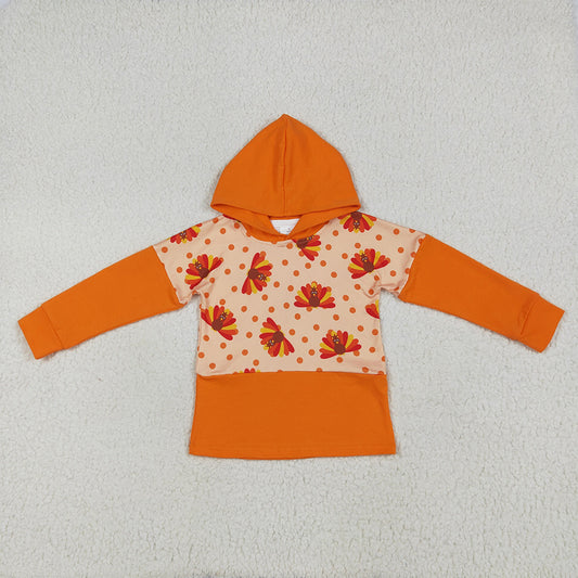 8.16 BT1247RTS NO MOQ Baby Boys Long Sleeve Tops Baby Boys Orange Long Sleeves Turkey Hoodies Top