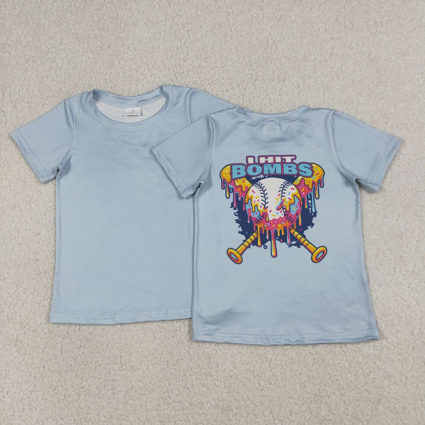 4.8 BT1251 RTS NO MOQ （In stock）Light blue baseball kids boys summer shirt