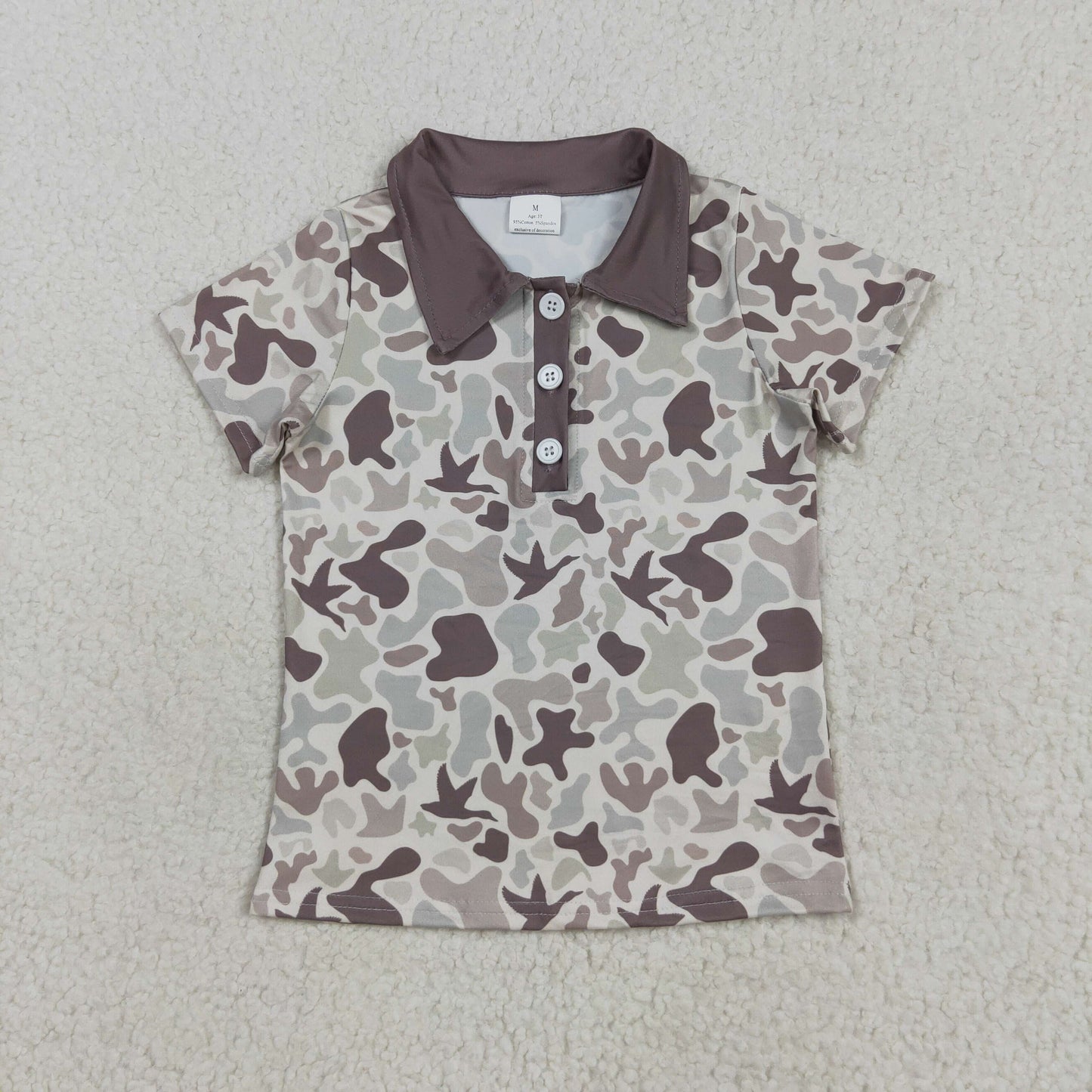 RTS NO MOQ （In stock）BT1261 Baby Boys Summer Tops Baby Boys Short Sleeves Khaki Ducks Camo Button Polo Shirts Tops