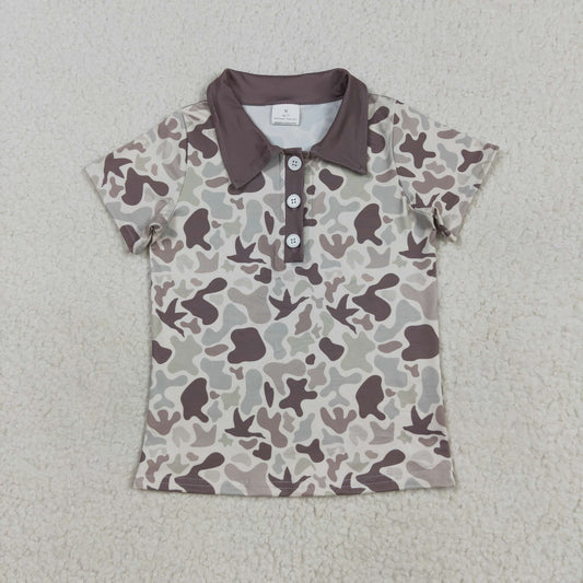 RTS NO MOQ （In stock）BT1261 Baby Boys Summer Tops Baby Boys Short Sleeves Khaki Ducks Camo Button Polo Shirts Tops