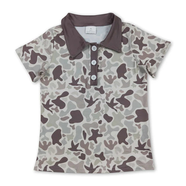 RTS Sibling Baby boys Short Sleeve Southern Hunting Camo Button Polo Shirts Top