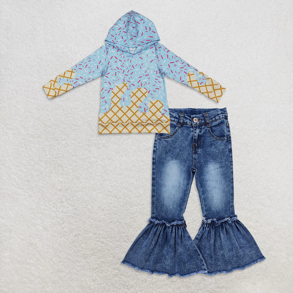 10.1 RTS NO MOQ （In stock）BT1270 +  P0676 Baby Boys Blue Team Sprinkles Drips Long Sleeves Hoodies Tops Denim Flare Pants Jeans