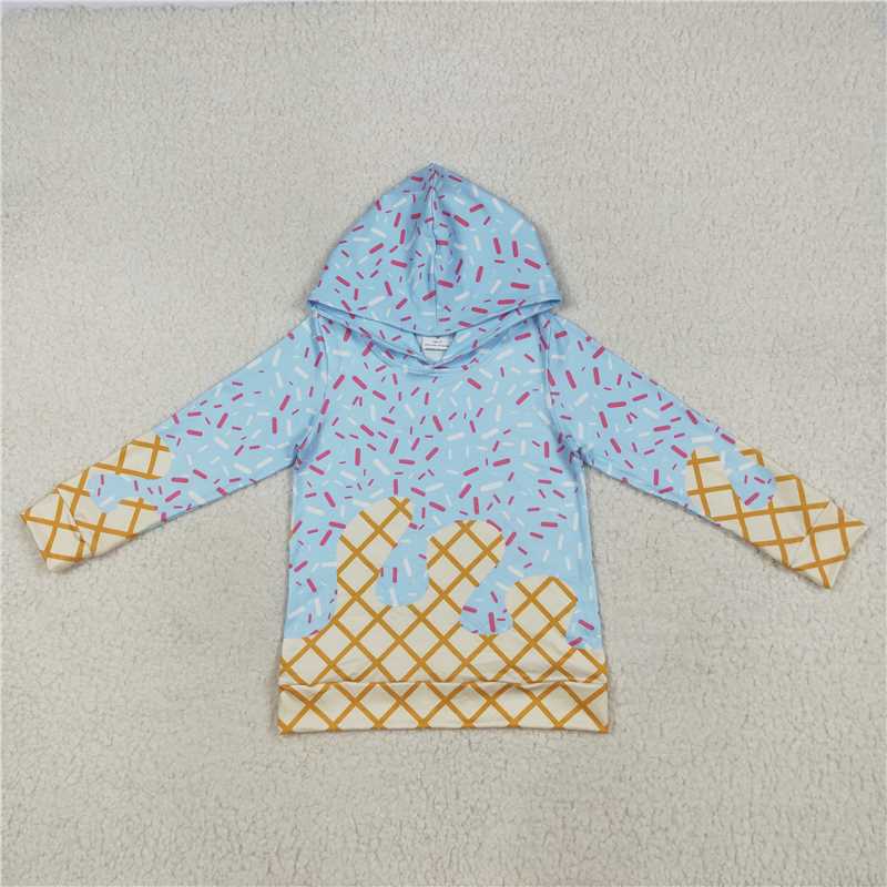 USA Warehouse (IN STOCK) BT1270 Light Blue Long Sleeve Ice Cream Sprinkle Print Hoodie for Boys