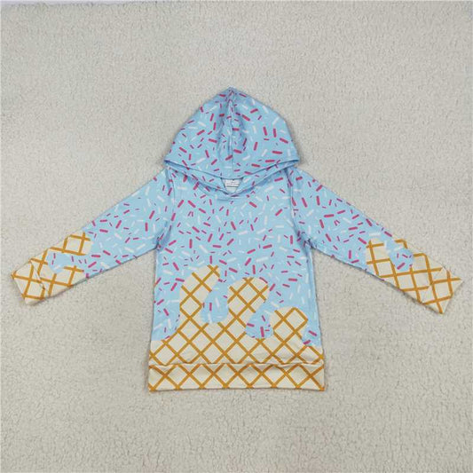 USA Warehouse (IN STOCK) BT1270 Light Blue Long Sleeve Ice Cream Sprinkle Print Hoodie for Boys