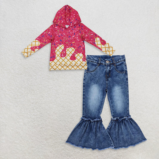 9.26 RTS NO MOQ （In stock）BT1271 + P0676 Baby Boys Pink Team Sprinkles Drips Long Sleeves Hoodies Tops Denim Flare Pants Jeans