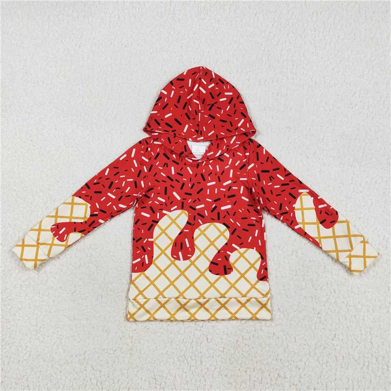 USA Warehouse (IN STOCK) BT1272 Red Ice Cream Sprinkle Long Sleeve Baby Kids Team Hoodie Unisex Infantwear Casual Comfortable Clothing