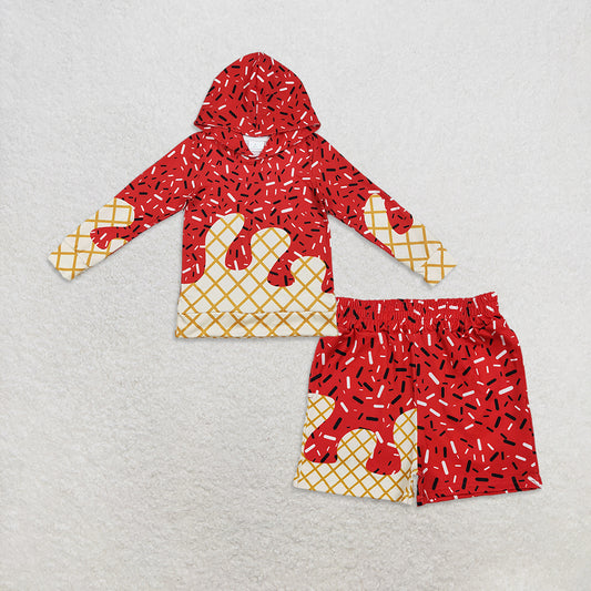 10.1 RTS NO MOQ （In stock）BT1272  +  SS0637 Baby Boys Red Long Sleeves Sprinkles Drips Team Hoodies Tops Shorts Bottom