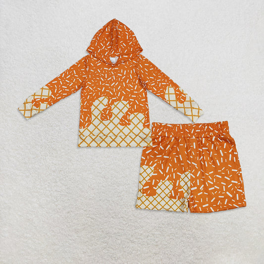 10.1 RTS NO MOQ （In stock）BT1274 + SS0639 Baby Boys Orange Sprinkles Drips Team Hoodies Tops Shorts Bottom