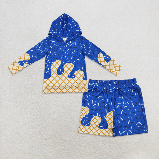 10.1 RTS NO MOQ （In stock）BT1275 + SS0640 Baby Kids Royal Blue Long Sleeves Team Sprinkles Drips Hoodies Tops Shorts Bottom