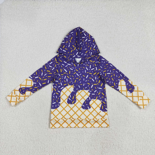 RTS NO MOQ （In stock）BT1276 Baby Boys Long Sleeve Tops Baby Boys Purple Sprinkles Drips Team Hoodies Tops