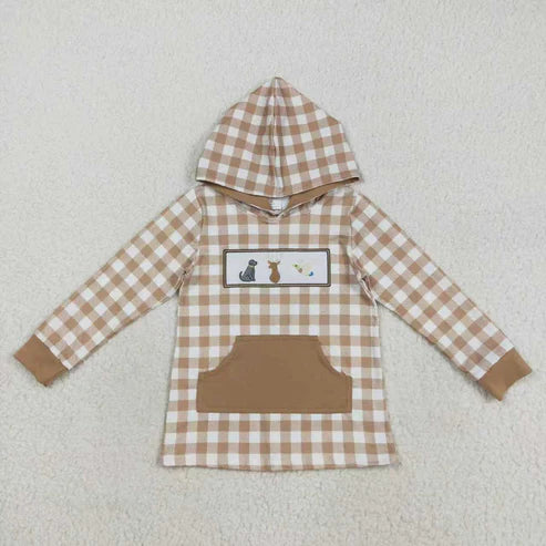 9.29 RTS Sibling Embroidery Dogs Deer Fish Kids Hunting Pocket Hoodies Tops
