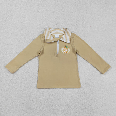 9.29 RTS Sibling Embroidery Pumpkins Baby Girls Boys Zipper Fall Pullover Tops
