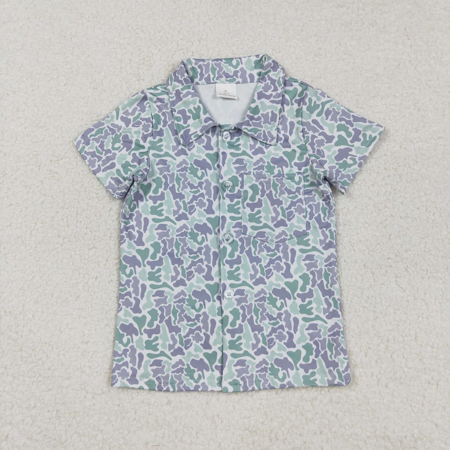 RTS NO MOQ （In stock）BT1295 Baby Boys Summer Tops Light Green Camo Western Button Shirts Top