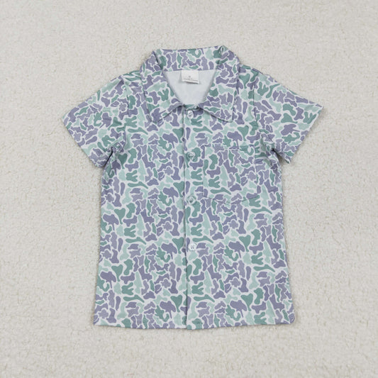 RTS NO MOQ （In stock）BT1295 Baby Boys Summer Tops Light Green Camo Western Button Shirts Top