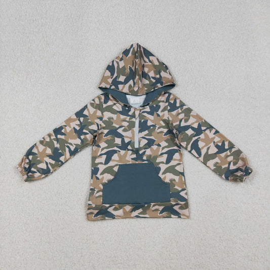 RTS NO MOQ （In stock）BT1301 Baby Boys Long Sleeve Tops Blue Duck Camo Pocket Zipper Southern Hoodies Tops