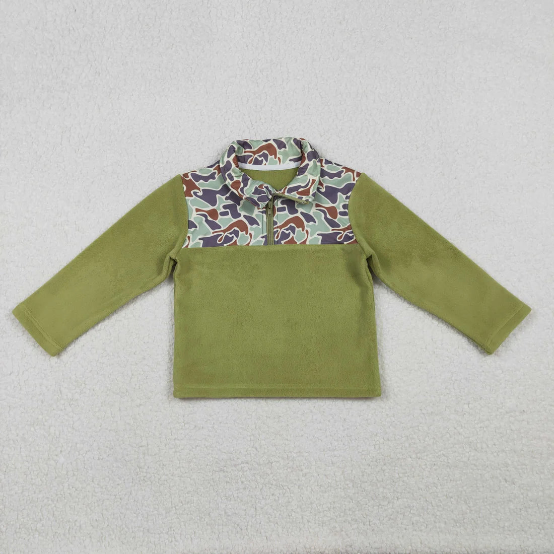 10.23 RTS Sibling Baby Boys Long Sleeve Camo Zipper Western Pullover Sherpa Tops