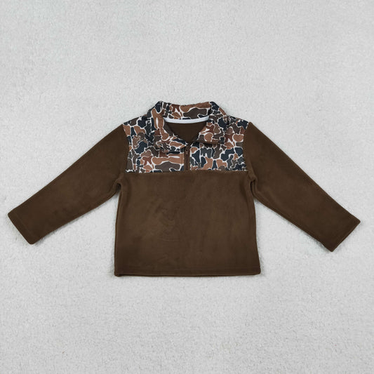 10.16 RTS NO MOQ （In stock）BT1309 Baby Boys Dark Brown Camo Southern Zipper Pullovers Top
