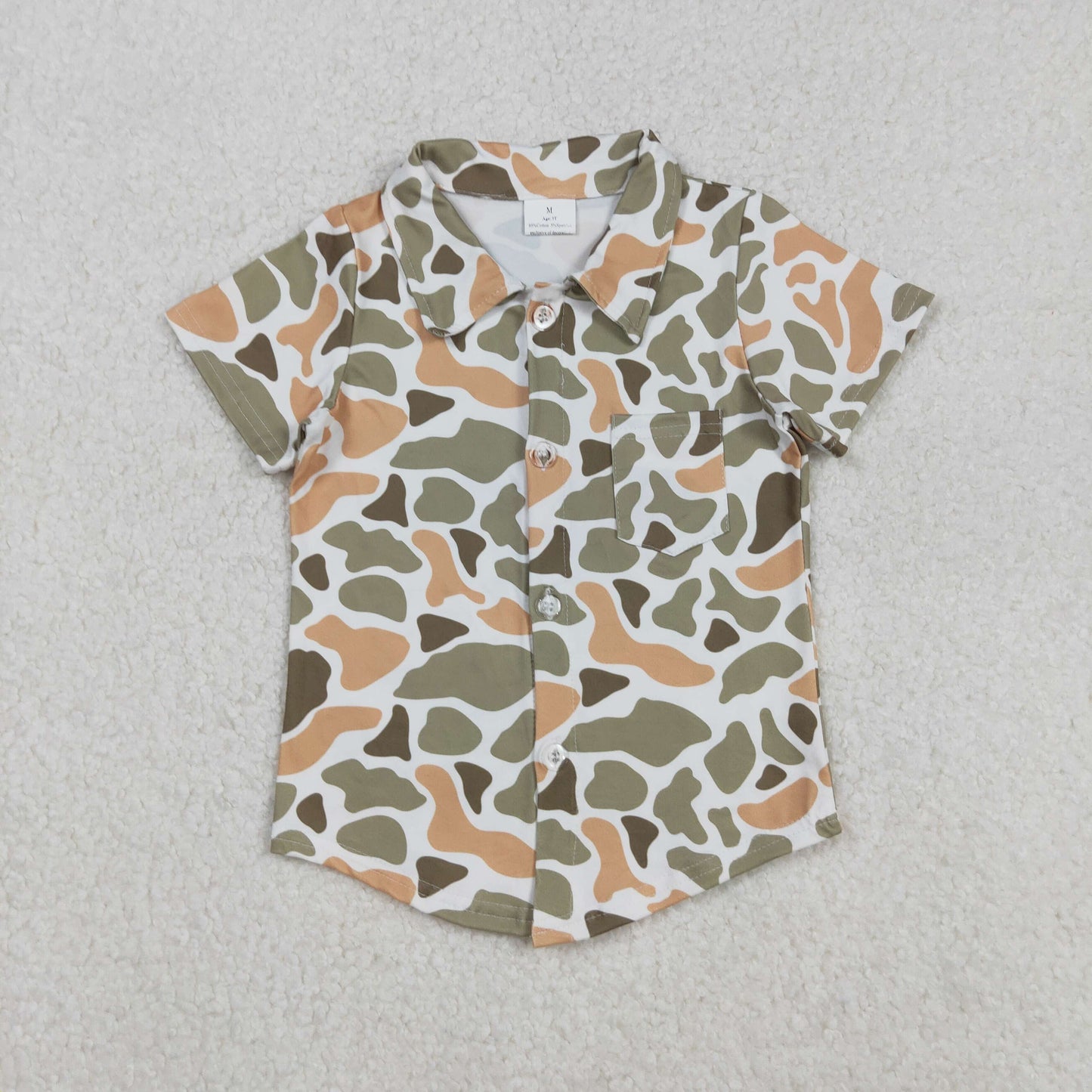 RTS NO MOQ （In stock）BT1312 Baby Boys Shorts Sleeve Tops Western Green Khaki Camouflage Button Pocket Shirt Top for Infants