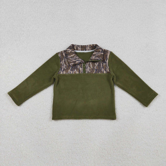 10.16 RTS NO MOQ （In stock）BT1317 Baby Boys Olive Camo Southern Zipper Pullover Top