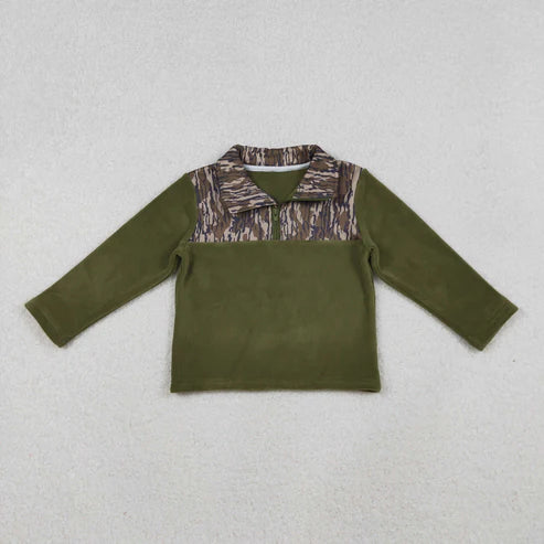 10.21 RST Sibling Baby Boys Girls Long Sleeve Bows Camo Zipper Pullover Sherpa Tops