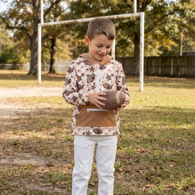 RTS NO MOQ （In stock） milk silk  BT1318 Baby Boys Long Sleeves Football Stars Pocket Zipper Team Hoodies Top