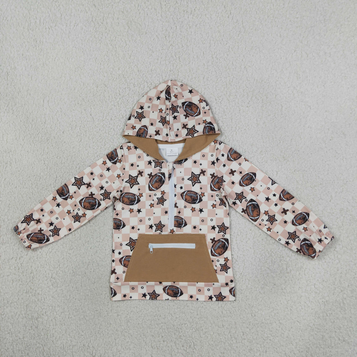 RTS NO MOQ （In stock） milk silk  BT1318 Baby Boys Long Sleeves Football Stars Pocket Zipper Team Hoodies Top