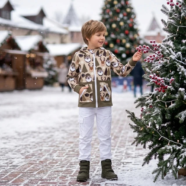 RTS NO MOQ （In stock）milk silk BT1328 Baby Boys Christmas Santa Deer Zipper Pockets Boys Hoodie Casual Jacket Top