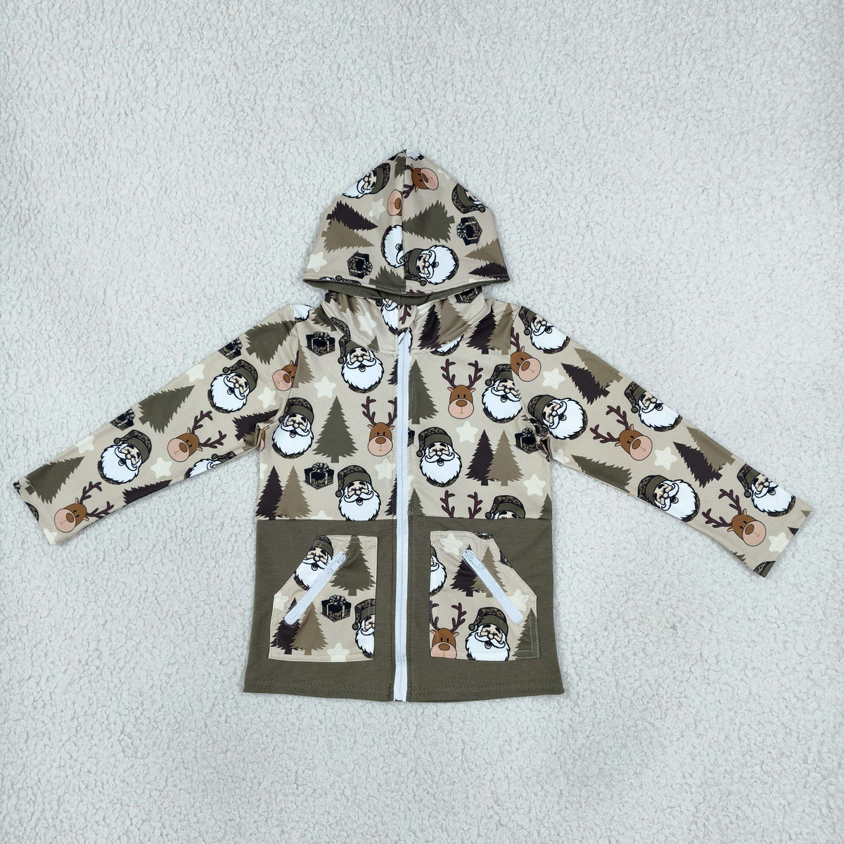 RTS NO MOQ （In stock）milk silk BT1328 Baby Boys Christmas Santa Deer Zipper Pockets Boys Hoodie Casual Jacket Top