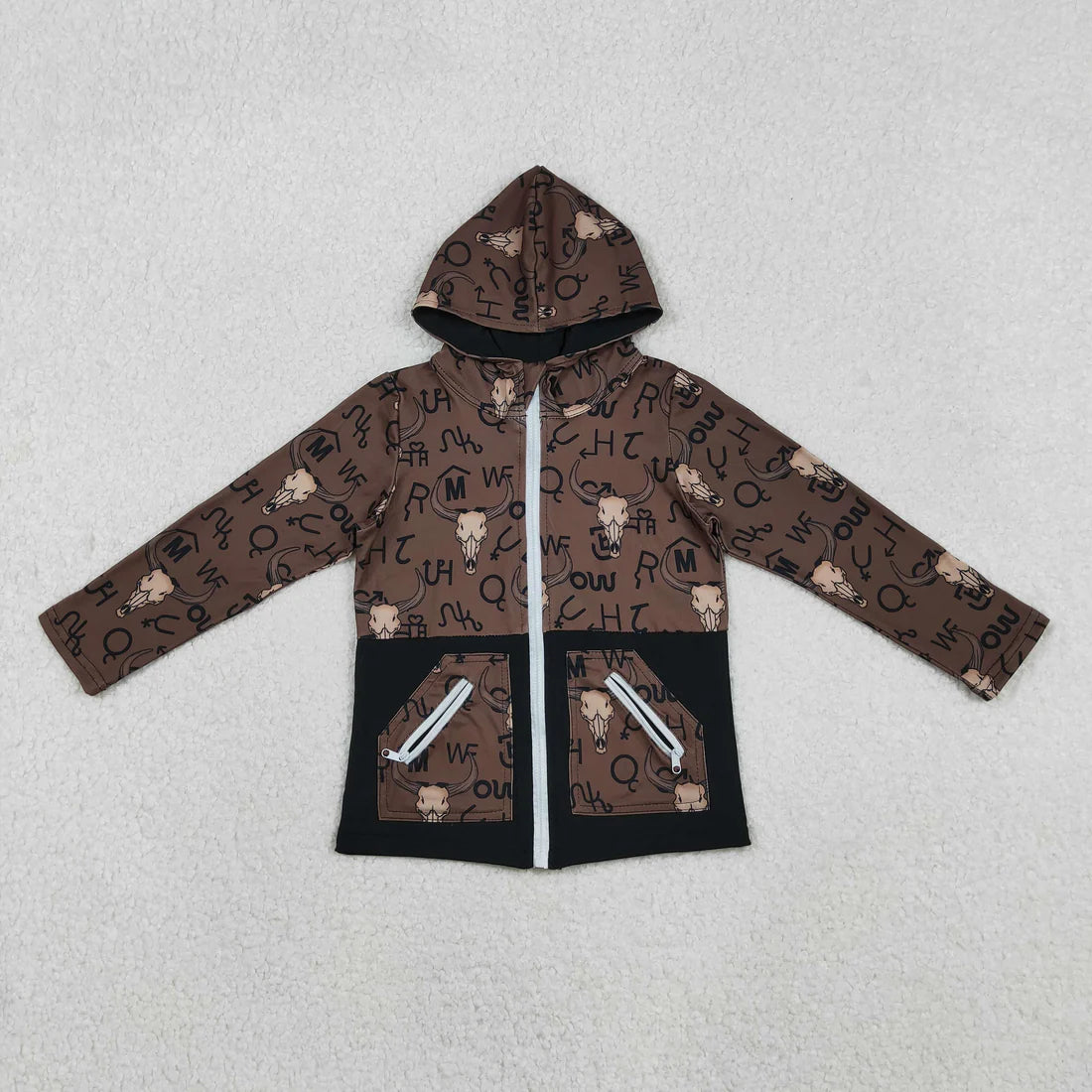 11.13 RTS Sibling Baby Boys Brown Bull Skulls Pants Western Pajamas Sets Zipper Footie Rompers