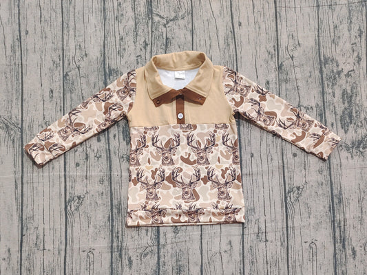 10.1 BT1338 XS-3XL Sample No Moq Baby Boys Khaki Camo Deer Button Western Pullovers Top